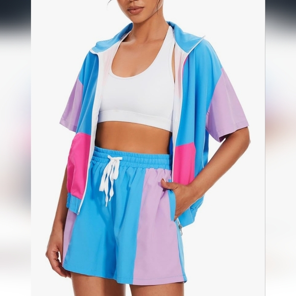 Couples 80s Theme Costumes Blue and Pink (2 Sets) - Picture 4 of 6